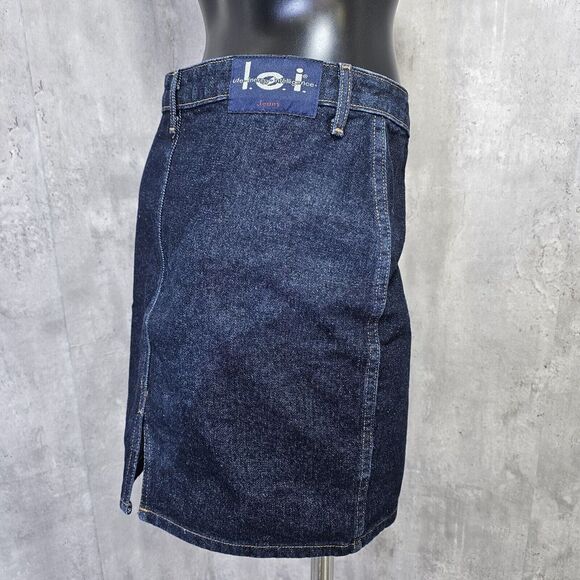 Vintage 90s Y2K Lei Jeans Jrs 7 Dark Wash Denim Straight Pencil Skirt Button Fly - Picture 5 of 10